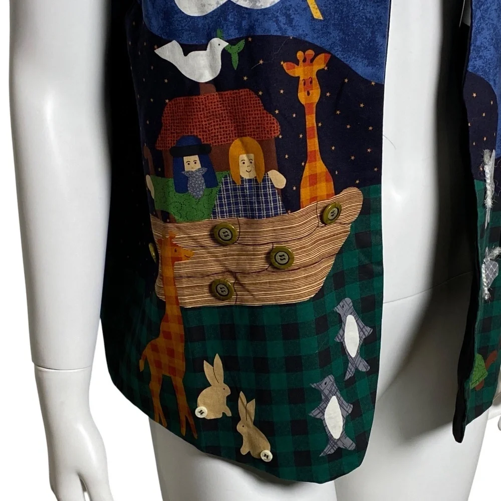 Vintage 1997 Noahs Ark Patchwork Vest Handmade Crafters Label One Size Fits All - Picture 2 of 9